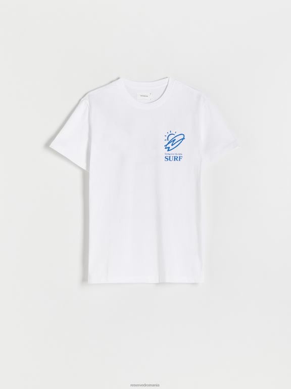 cremă Reserved bărbați îmbrăcăminte tricou regulat cu imprimeu la spate 648HZ1302