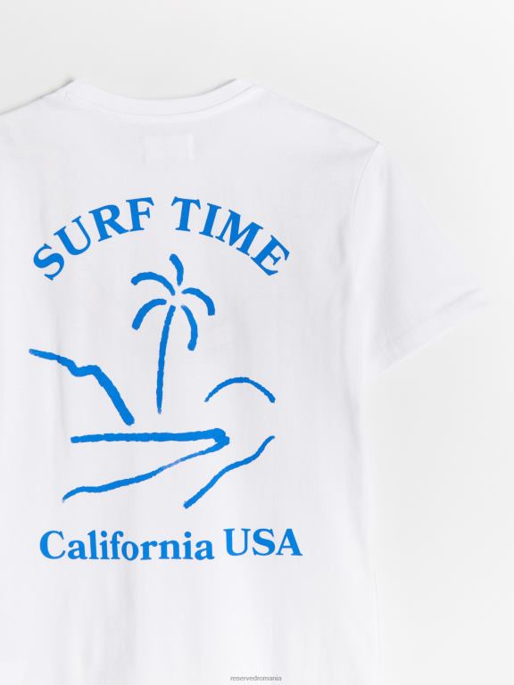 cremă Reserved bărbați îmbrăcăminte tricou regulat cu imprimeu la spate 648HZ1302