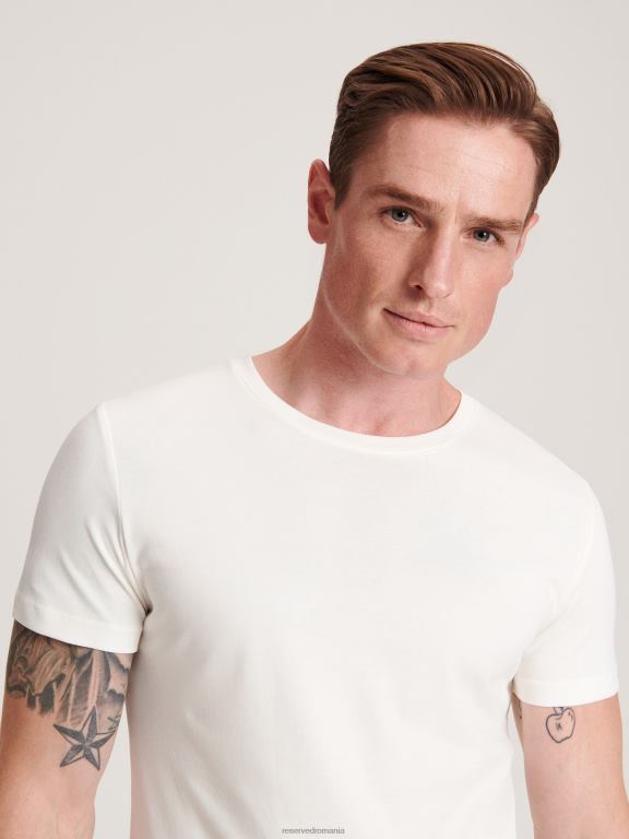 cremă Reserved bărbați îmbrăcăminte tricou slim fit 648HZ1186