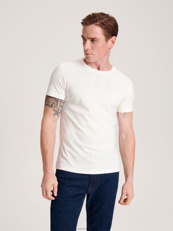 cremă Reserved bărbați îmbrăcăminte tricou slim fit 648HZ1186