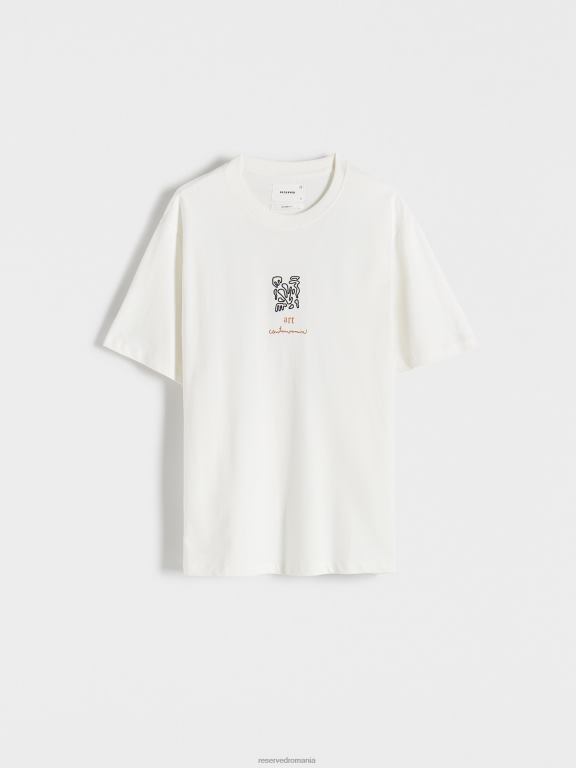 cremă Reserved bărbați îmbrăcăminte tricou supradimensionat cu imprimeu 648HZ1206