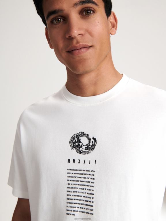 cremă Reserved bărbați îmbrăcăminte tricou supradimensionat cu imprimeu 648HZ1262