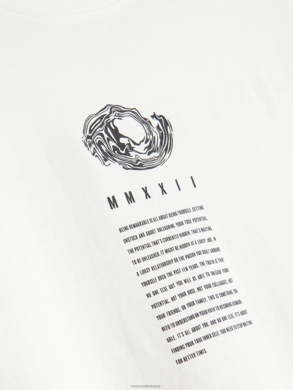 cremă Reserved bărbați îmbrăcăminte tricou supradimensionat cu imprimeu 648HZ1262