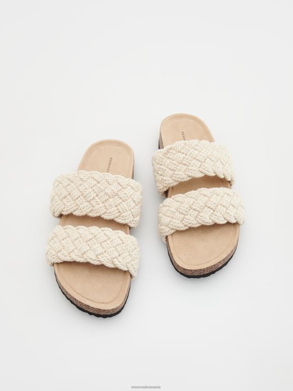 cremă Reserved femei pantofi glisoare cu partea superioară împletită 648HZ961