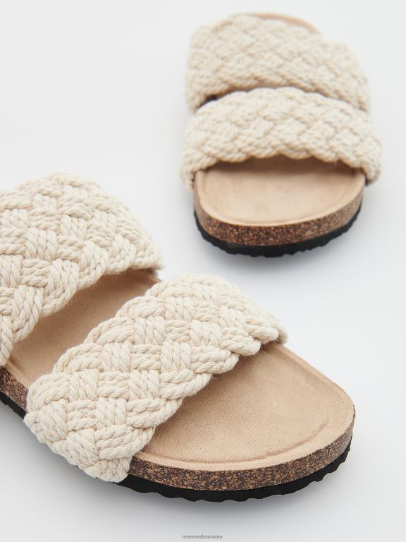 cremă Reserved femei pantofi glisoare cu partea superioară împletită 648HZ961