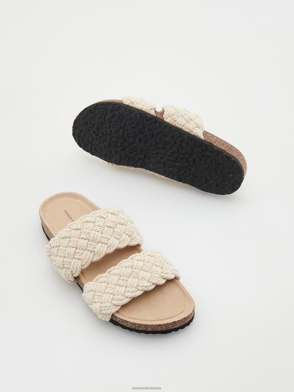 cremă Reserved femei pantofi glisoare cu partea superioară împletită 648HZ961