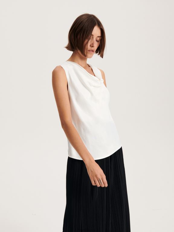 cremă Reserved femei îmbrăcăminte blat din satin 648HZ190