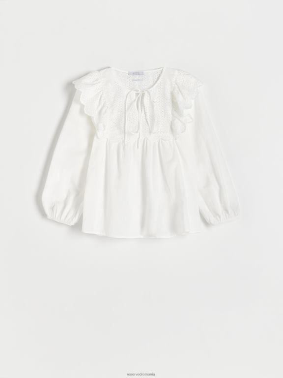 cremă Reserved femei îmbrăcăminte bluză cu decolteu decorativ 648HZ74