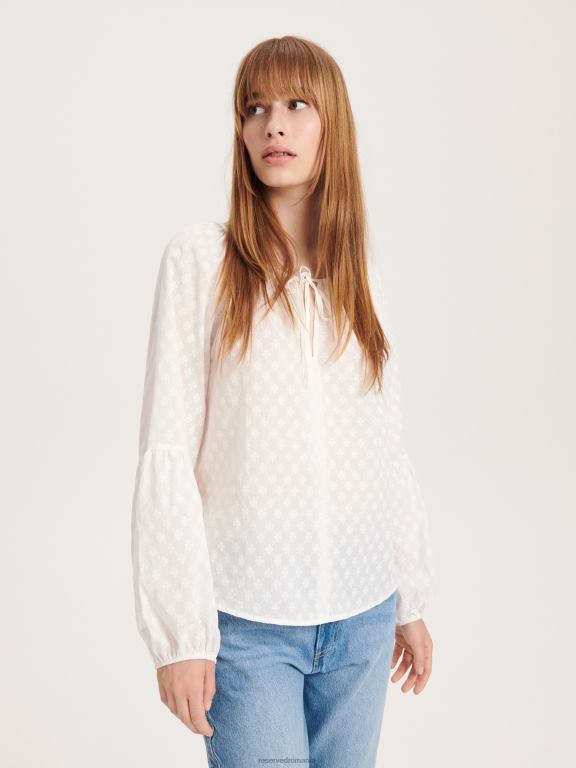 cremă Reserved femei îmbrăcăminte bluză cu inserții cu model 648HZ22