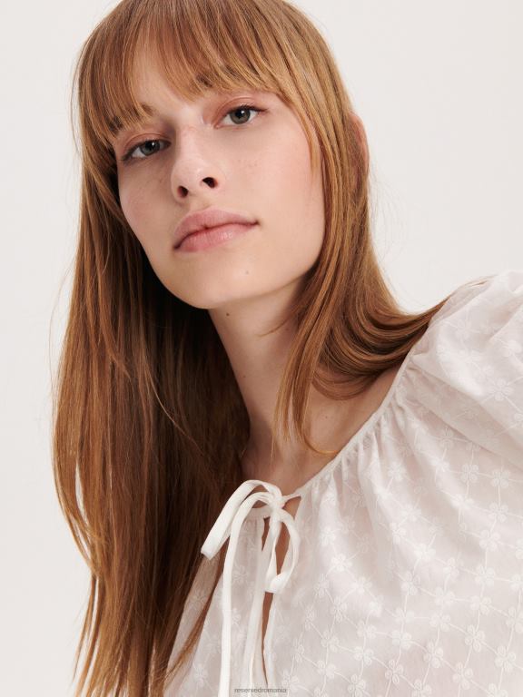 cremă Reserved femei îmbrăcăminte bluză cu inserții cu model 648HZ22