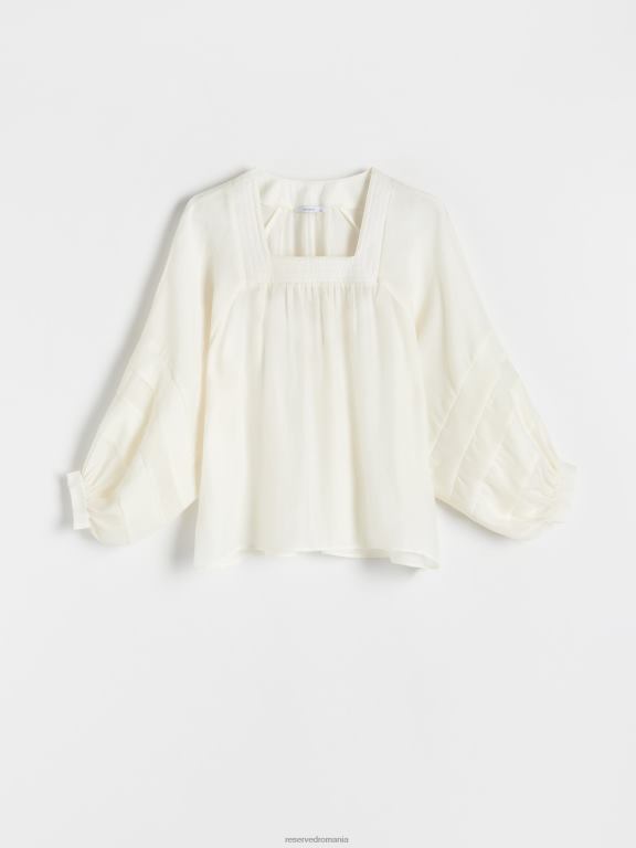 cremă Reserved femei îmbrăcăminte bluză cu mâneci bufante 648HZ45