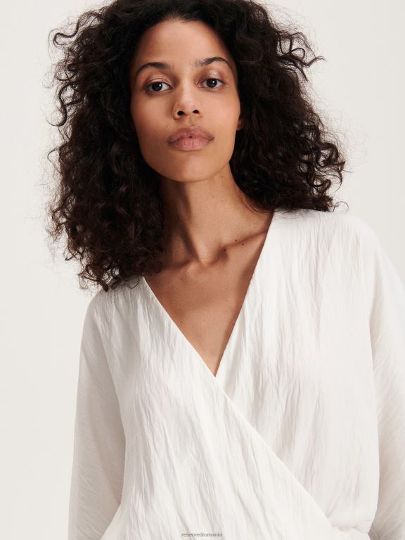 cremă Reserved femei îmbrăcăminte bluză cu rabat în față 648HZ128