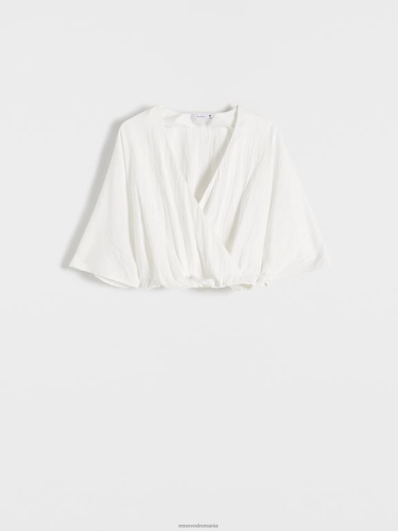 cremă Reserved femei îmbrăcăminte bluză cu rabat în față 648HZ128