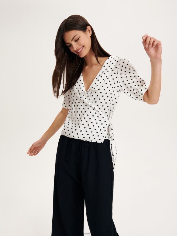 cremă Reserved femei îmbrăcăminte bluză înfășurată în față cu detaliu cravată 648HZ336