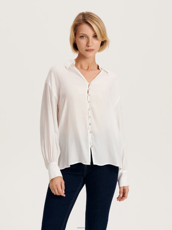 cremă Reserved femei îmbrăcăminte cămașă bogată în viscoză 648HZ287