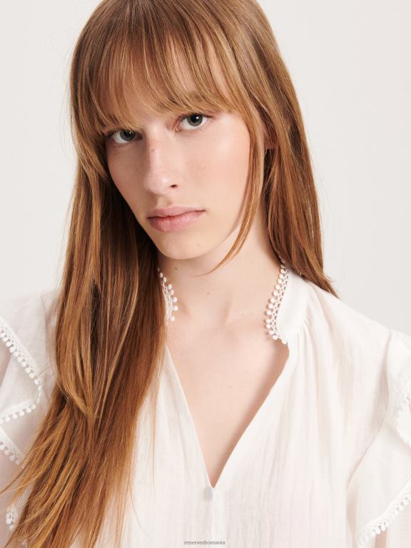 cremă Reserved femei îmbrăcăminte cămașă cu detaliu cu volan 648HZ200