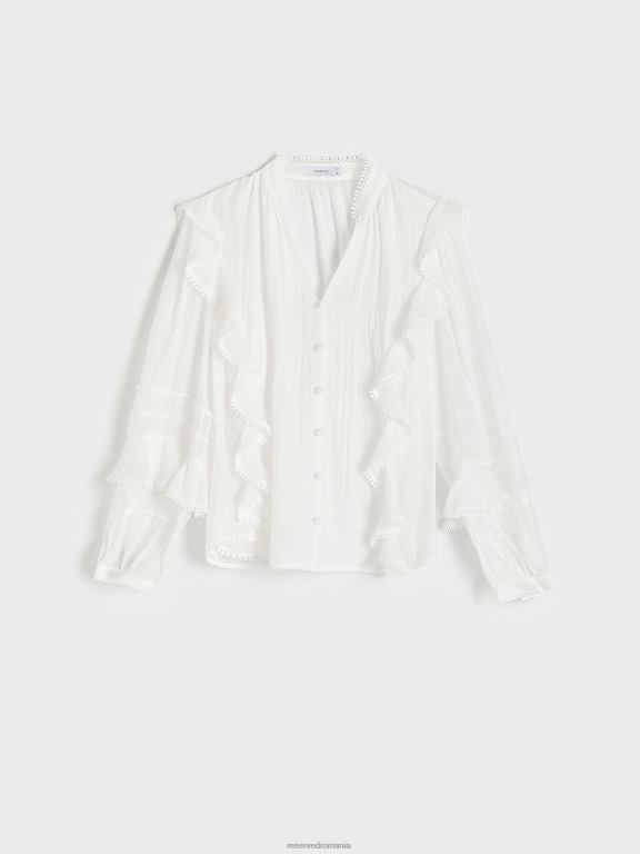 cremă Reserved femei îmbrăcăminte cămașă cu detaliu cu volan 648HZ200