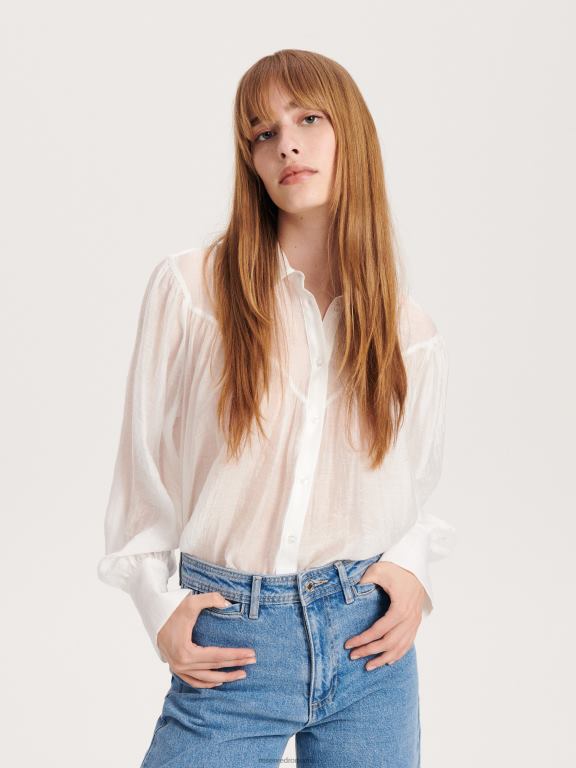 cremă Reserved femei îmbrăcăminte cămașă din amestec lyocell 648HZ271