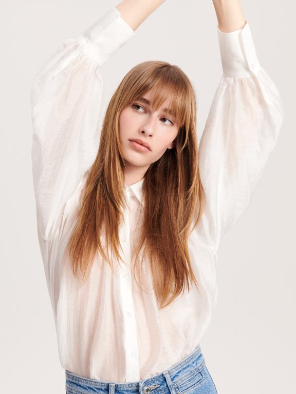 cremă Reserved femei îmbrăcăminte cămașă din amestec lyocell 648HZ271