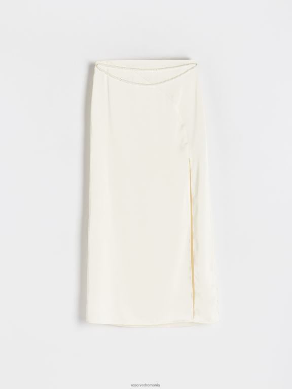 cremă Reserved femei îmbrăcăminte fusta cu margele decorative sidefate 648HZ841