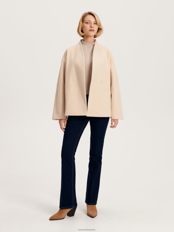 cremă Reserved femei îmbrăcăminte palton cu curea 648HZ876