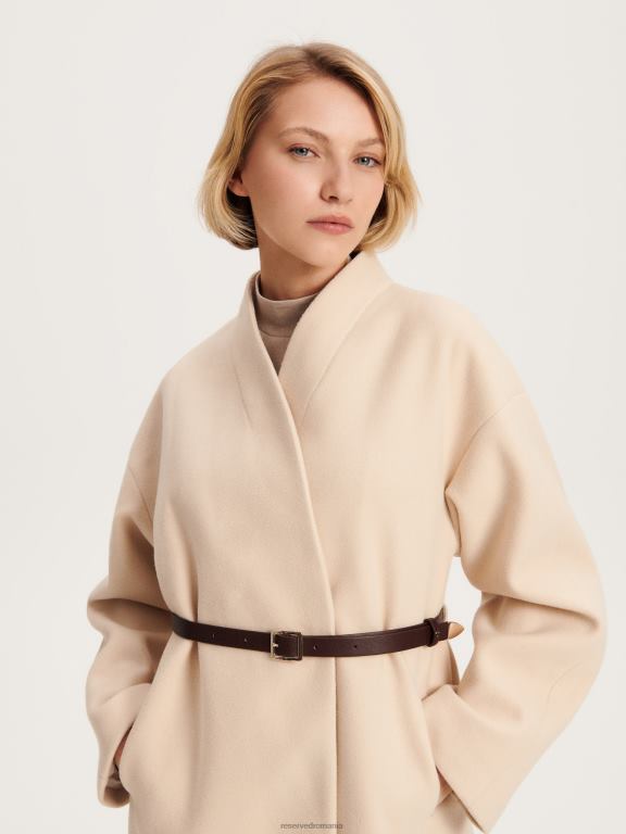 cremă Reserved femei îmbrăcăminte palton cu curea 648HZ876