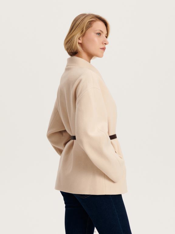 cremă Reserved femei îmbrăcăminte palton cu curea 648HZ876