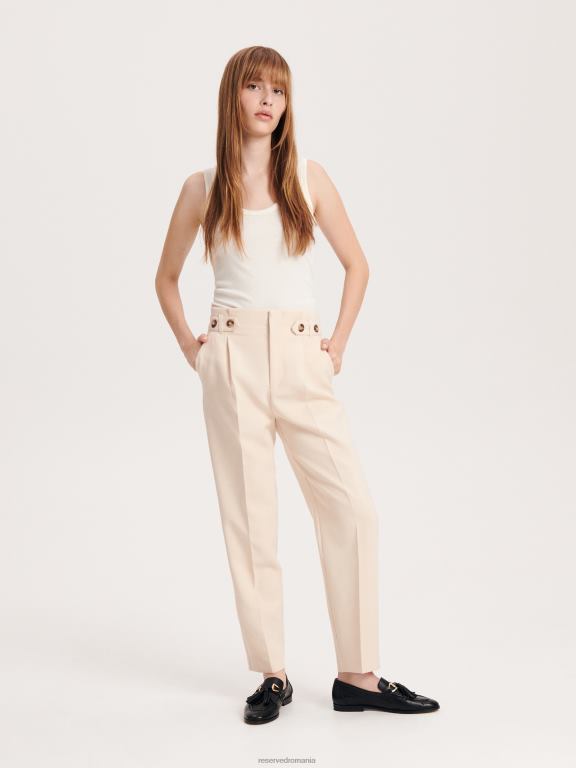 cremă Reserved femei îmbrăcăminte pantaloni cu pliu presat 648HZ640