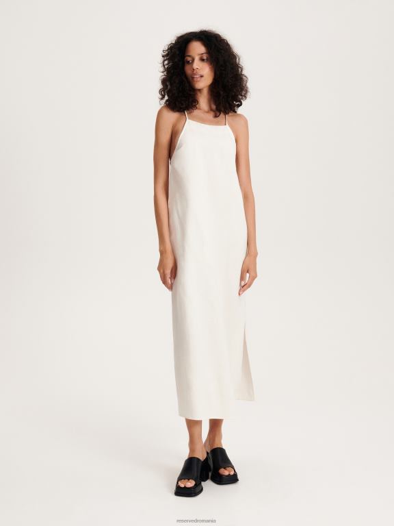 cremă Reserved femei îmbrăcăminte rochie midi cu split 648HZ51