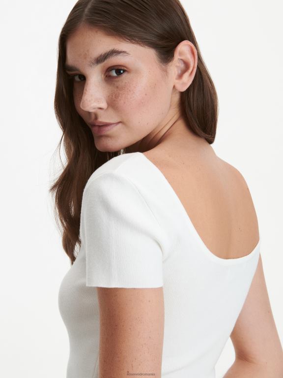 cremă Reserved femei îmbrăcăminte top bogat în viscoză 648HZ358