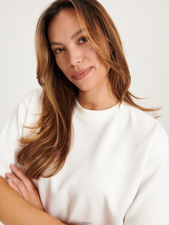 cremă Reserved femei îmbrăcăminte tricou cu cordon 648HZ403