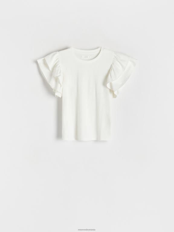 cremă Reserved femei îmbrăcăminte tricou cu detalii cu volane 648HZ413
