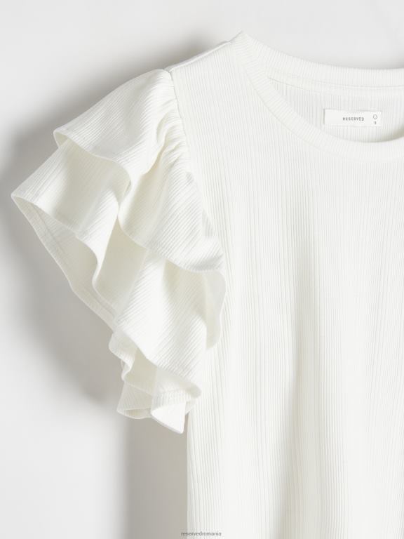 cremă Reserved femei îmbrăcăminte tricou cu detalii cu volane 648HZ413
