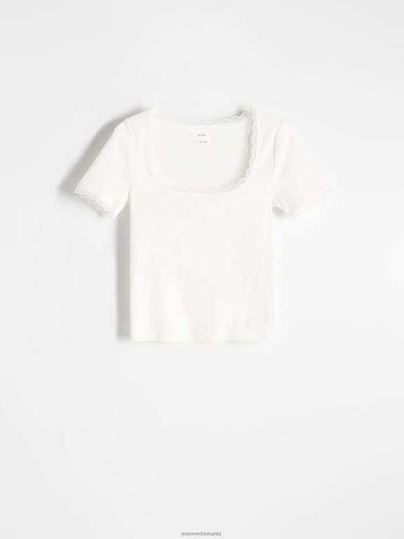 cremă Reserved femei îmbrăcăminte tricou cu detaliu din dantela 648HZ467