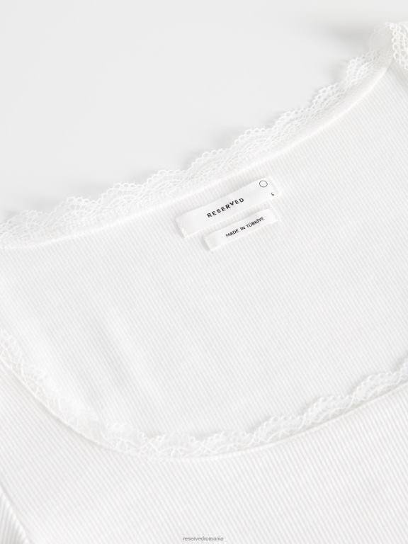 cremă Reserved femei îmbrăcăminte tricou cu detaliu din dantela 648HZ467