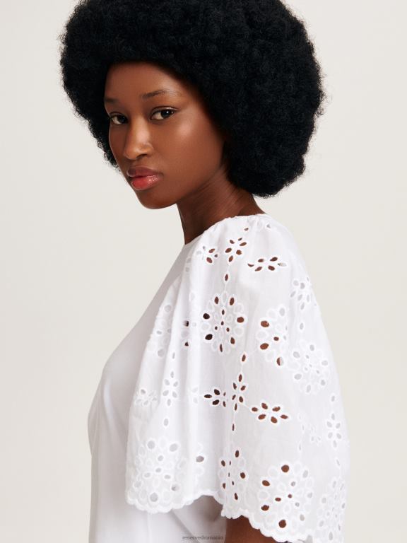 cremă Reserved femei îmbrăcăminte tricou cu mâneci din broderie engleză 648HZ482
