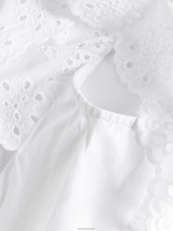 cremă Reserved femei îmbrăcăminte tricou cu mâneci din broderie engleză 648HZ482