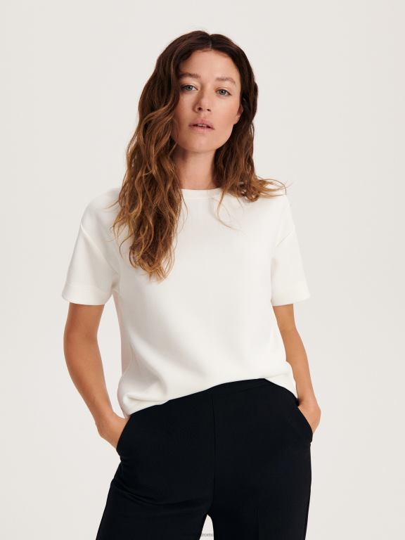 cremă Reserved femei îmbrăcăminte tricou cu potrivire regulata 648HZ376