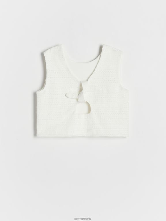 cremă Reserved fetelor îmbrăcăminte bluză cu cravată pe spate 648HZ1963