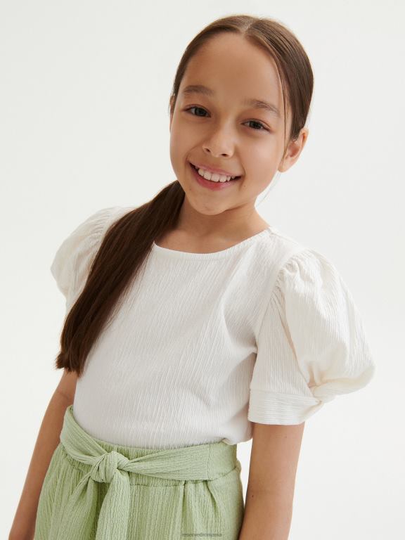 cremă Reserved fetelor îmbrăcăminte bluză cu mâneci bufante 648HZ1983