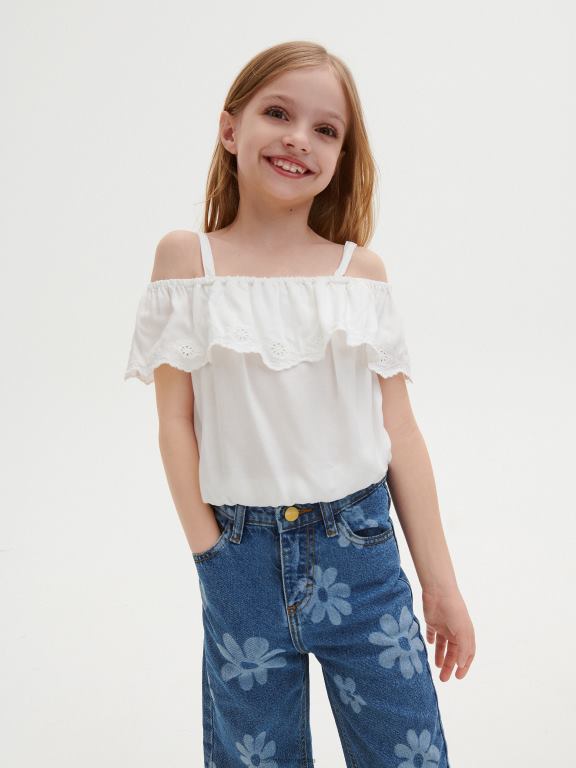 cremă Reserved fetelor îmbrăcăminte bluză cu umeri reci 648HZ1979