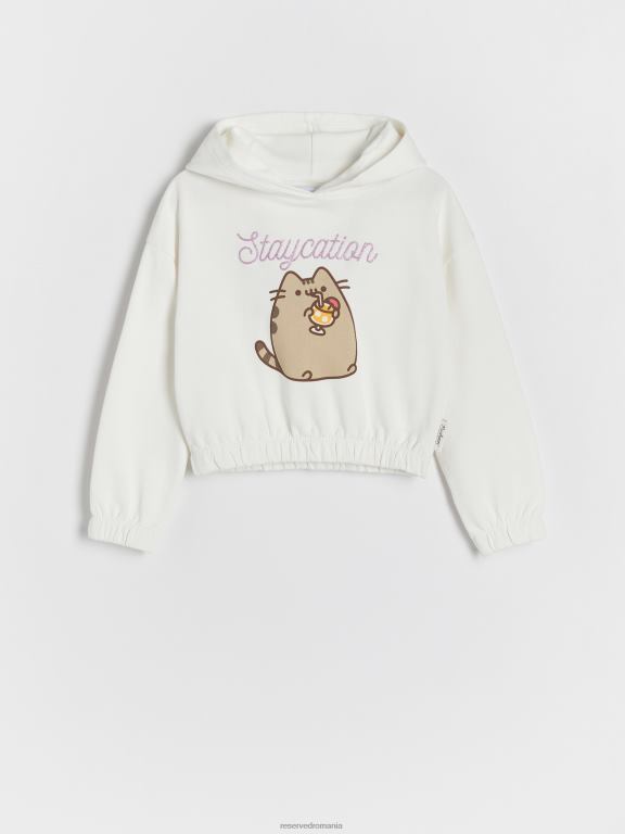 cremă Reserved fetelor îmbrăcăminte hanorac decupat pusheen 648HZ1838