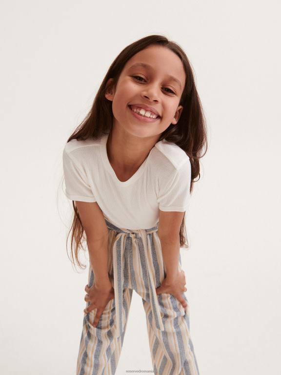 cremă Reserved fetelor îmbrăcăminte tricou bogat din bumbac tricot în coastă 648HZ1855