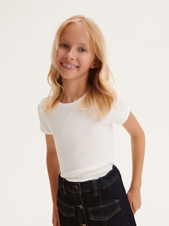 cremă Reserved fetelor îmbrăcăminte tricou bogat din bumbac tricot în coastă 648HZ1942