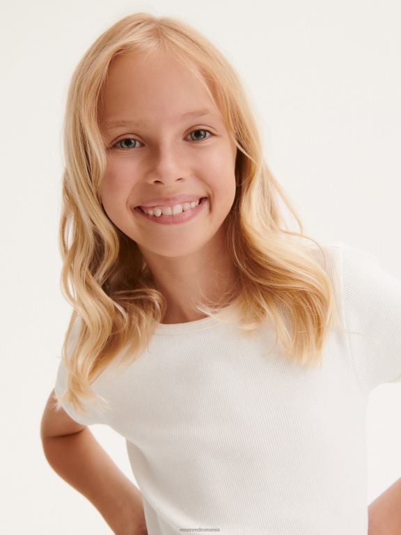 cremă Reserved fetelor îmbrăcăminte tricou bogat din bumbac tricot în coastă 648HZ1942