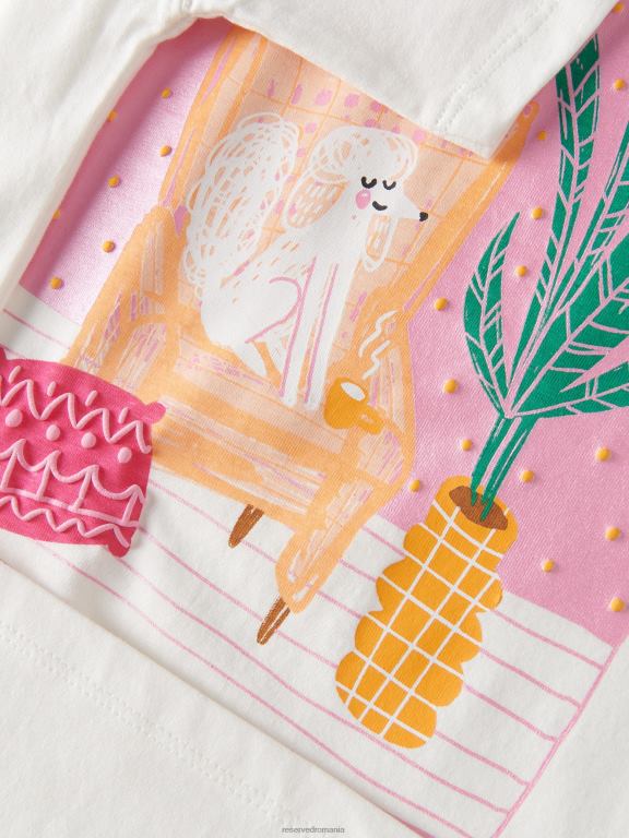 cremă Reserved fetelor îmbrăcăminte tricou cu imprimeu 648HZ1811