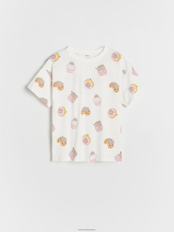 cremă Reserved fetelor îmbrăcăminte tricou cu imprimeu pusheen 648HZ1716