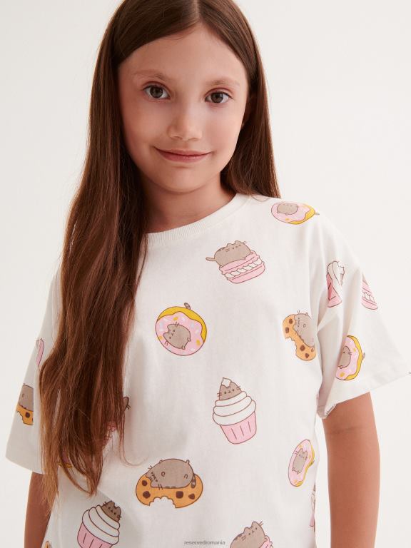 cremă Reserved fetelor îmbrăcăminte tricou cu imprimeu pusheen 648HZ1716
