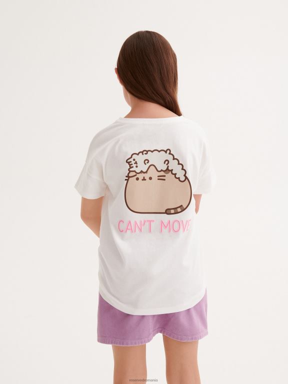 cremă Reserved fetelor îmbrăcăminte tricou cu imprimeu pusheen 648HZ1873