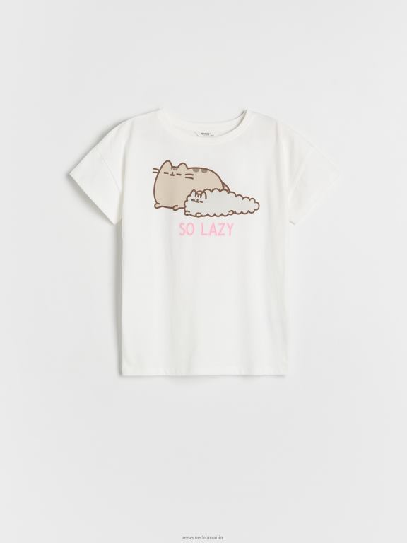 cremă Reserved fetelor îmbrăcăminte tricou cu imprimeu pusheen 648HZ1873